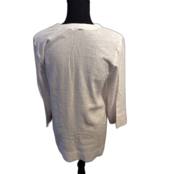 New NWT Linen blend Land's End Small S White Split Neck 3/4 Sleeve Tunic Top - Picture 4 of 5